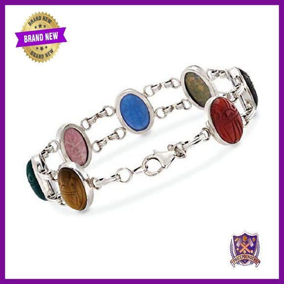 Sterling Silver Multi-Gemstone Scarab Bracelet, 7 Inch - Picture 4 of 8